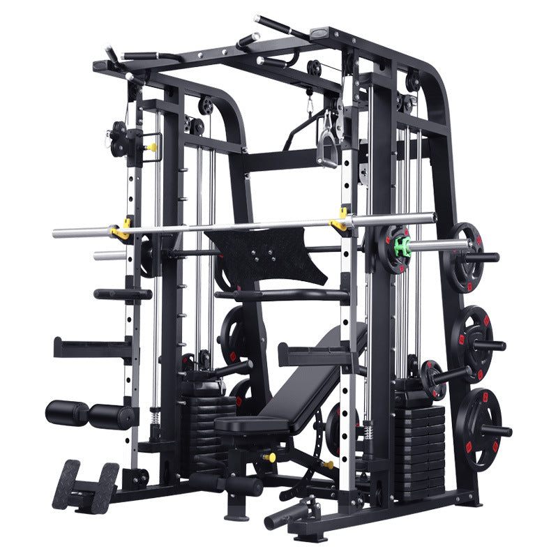 Commercial quality smith machine and integrated cables.