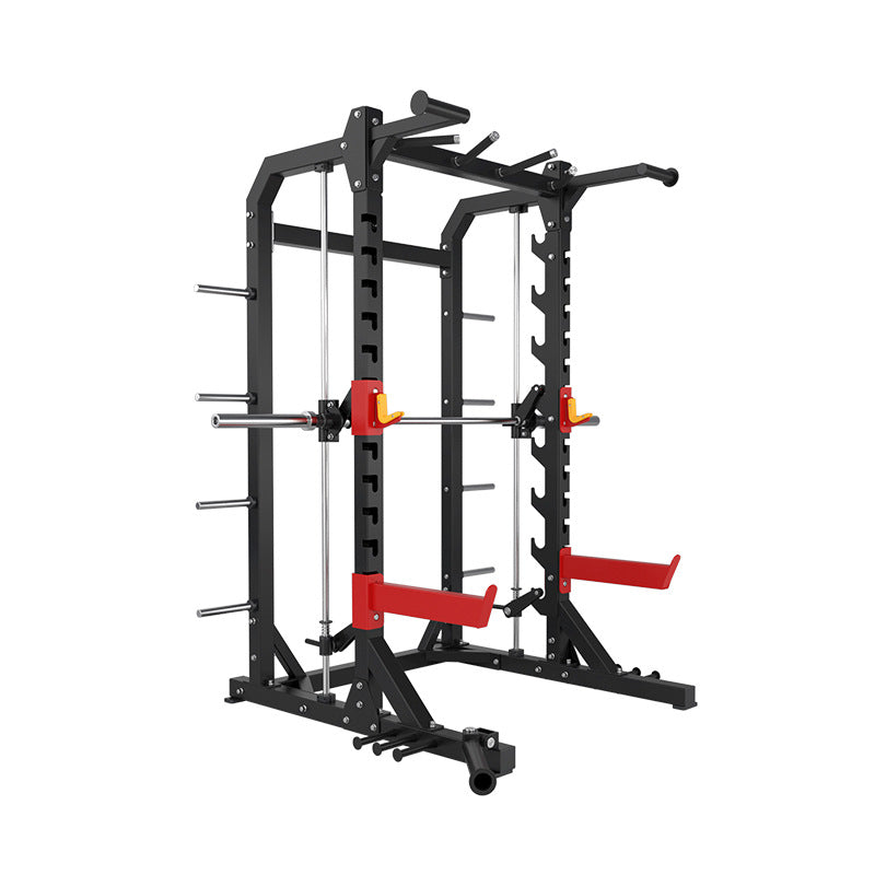 Smith machine and free squat with pullup bar.