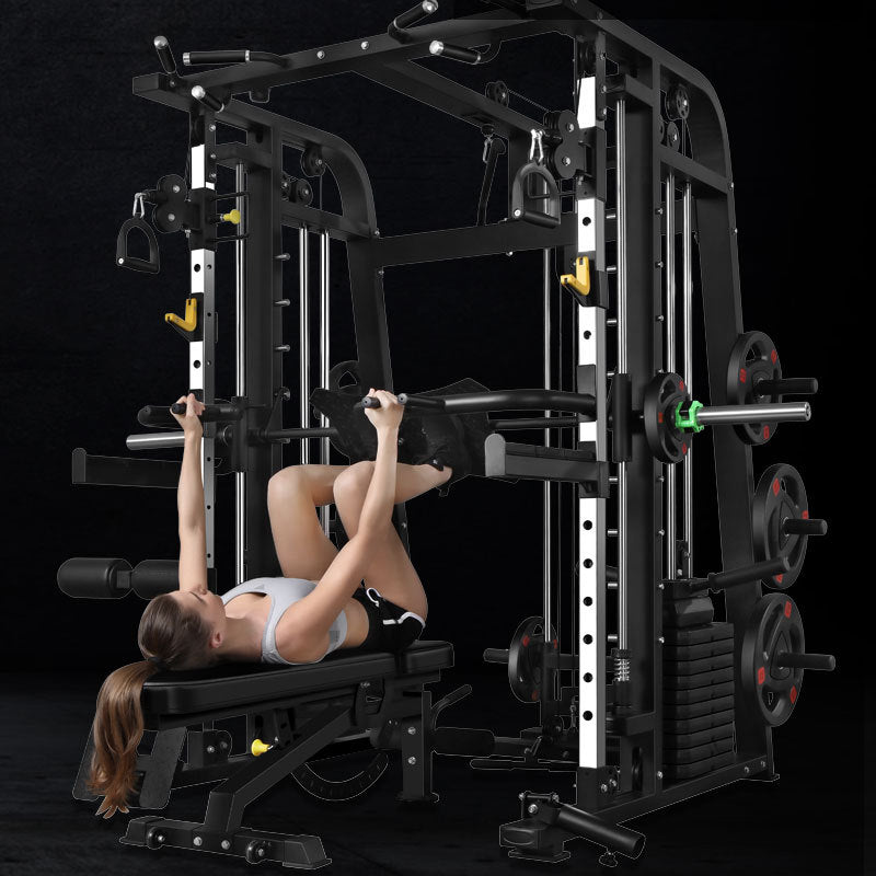 Commercial quality smith machine and integrated cables.