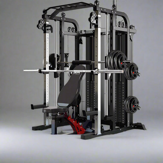 Multifunctional smith machine, squat rack, bench press and fitness cable machine